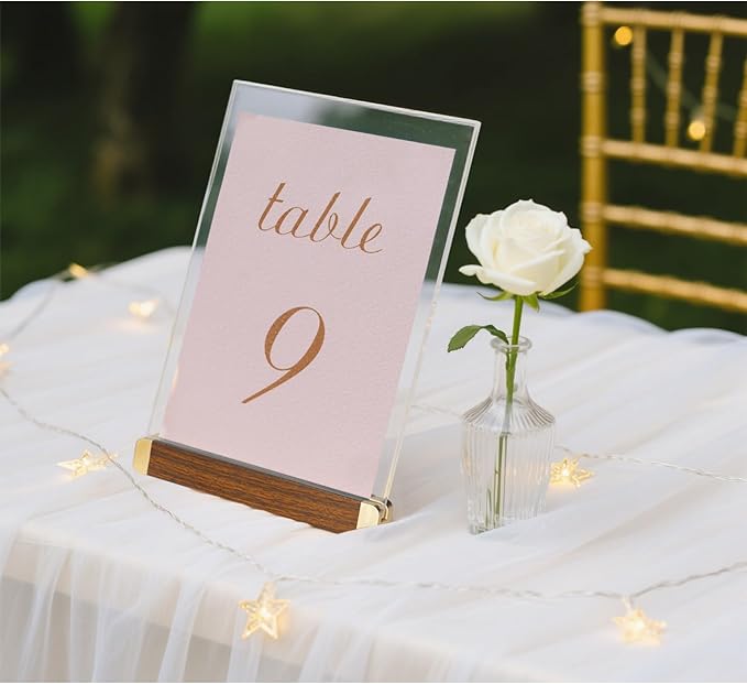 8.5 x 11 Menu Holder, Acrylic Table Menu Stand, Classic Wooden Sign Holder, Double Sided Display Table Top Paper Holder, for Bar, Cafe, Restaurant, Store, Certificate, Document (Vertical, 2pack)
