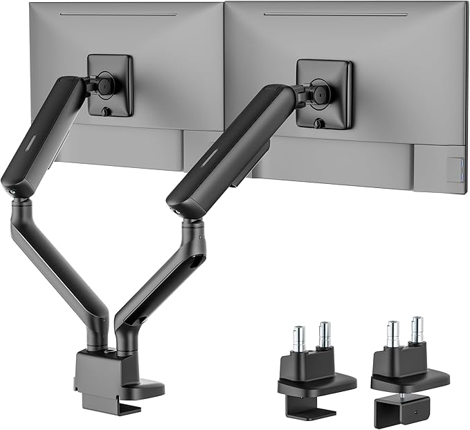 monTEK Dual Monitor Arm, Mechanical Spring Monitor Arm for 17-35" Screens, Adjustable Monitor Desk Mount Each Holds up to 24.2 lbs with C Clamp/Grommet Desk Mount, VESA 75/100mm, MA1011BK-D