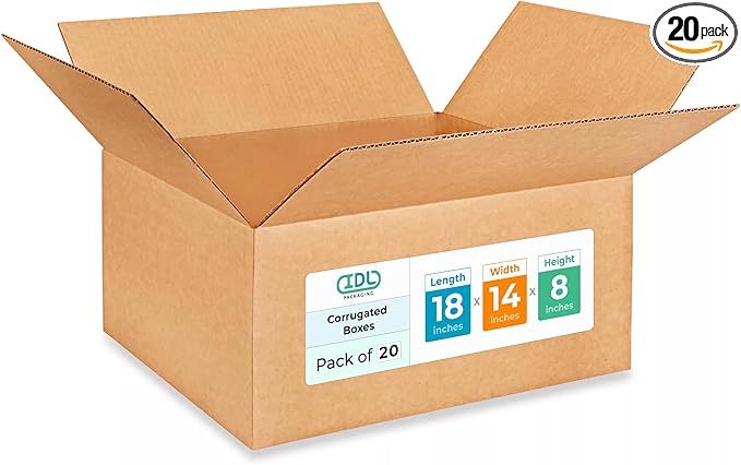 Medium Shipping & Moving Boxes 18"L x 14"W x 8"H (20-Pack) - Extra Strength 200 lb vs Regular - Corrugated Durable Boxes for Packaging - Heavy Duty Moving Box - Packaging Box by IDL Packaging