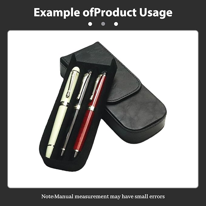 MIVLXLX Leather Triple Pen Case Pencil Pouch Holder for Three Fountain Ballpoint Rollerball Pens and Pencils Gift Choice for Man/Woman/Office (Black)