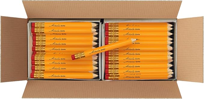 Nikola Works Mini Golf Pencils With Erasers - 192 Count - Classic Pre-Sharpened #2 HB American Pew Pencils Standard Hex Shaped Bulk Pack