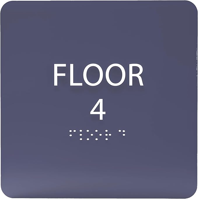 Navy ADA Floor 4 Sign with Braille – Made from Durable Acrylic and Ready to Mount