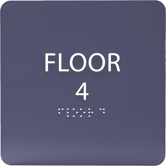 Navy ADA Floor 4 Sign with Braille – Made from Durable Acrylic and Ready to Mount