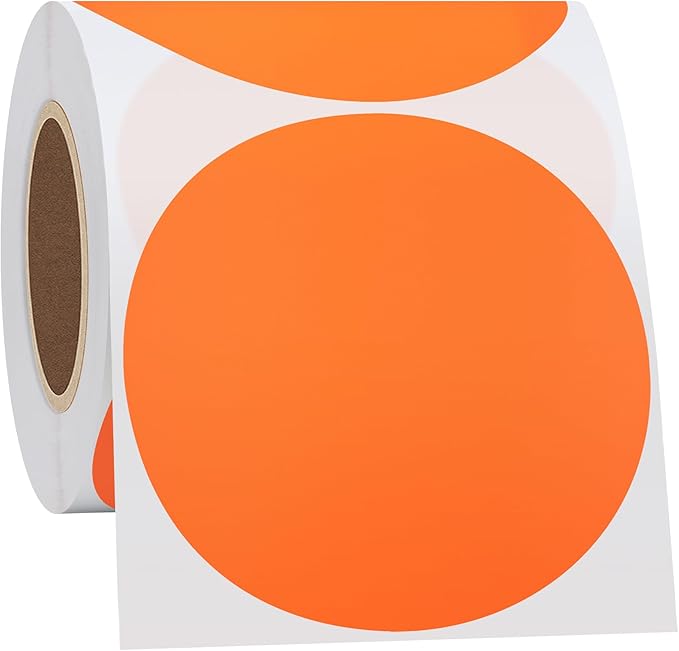 Hybsk Round Color Coding Circle Dots Labels Warehouse Inventory Organizer Stickers (4 inch, Fluorescent Orange)