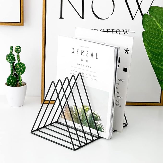 Sooyee 9 Slot Black Magazine Holder,Desktop File Sorter Organizer Triangle Bookshelf Decor Home Office