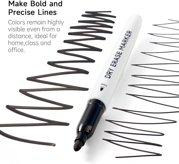 Lineon 100 Bulk Pack Black Whiteboard Markers with 3 Erasers, Fine Point Dry Erase Markers Perfect For Writing on Dry-Erase Boards, Glass for School Office Home