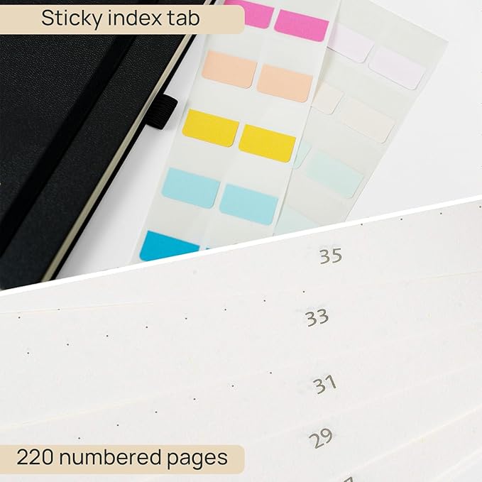 POPRUN Spiral Bullet Dotted Journal Notebook, 7-1/4" x 9-1/2" - 120 GSM Thick Paper, 220 Numbered Pages, Hardcover for Men & Women with Pocket, Index Tabs, 8 Perforated Sheets, Burgundy