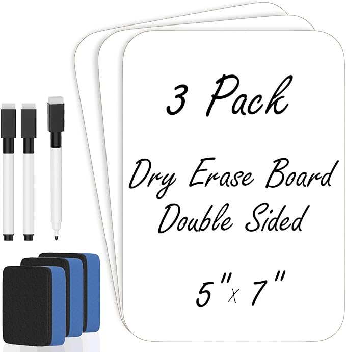 3 Pack Small White Board Dry Erase 5x7 Inch Mini Whiteboard Small Dry Erase Board with Markers Erasers Double Sided Dry Erase Lapboards for Students Teachers School Supplies Meeting Voting (3)