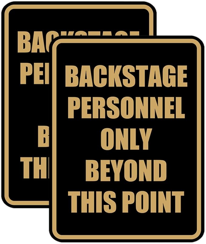 Portrait Round Backstage Personnel Only Beyond This Point Door or Wall Sign Easy Installation | Music | Concert | Festivals Sign (Black Gold) - Medium (2 Pack)
