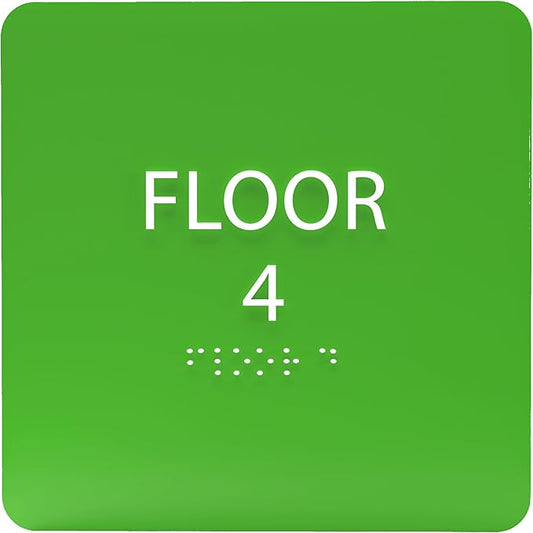 Light Green ADA Floor 4 Sign with Braille – Made from Durable Acrylic and Ready to Mount