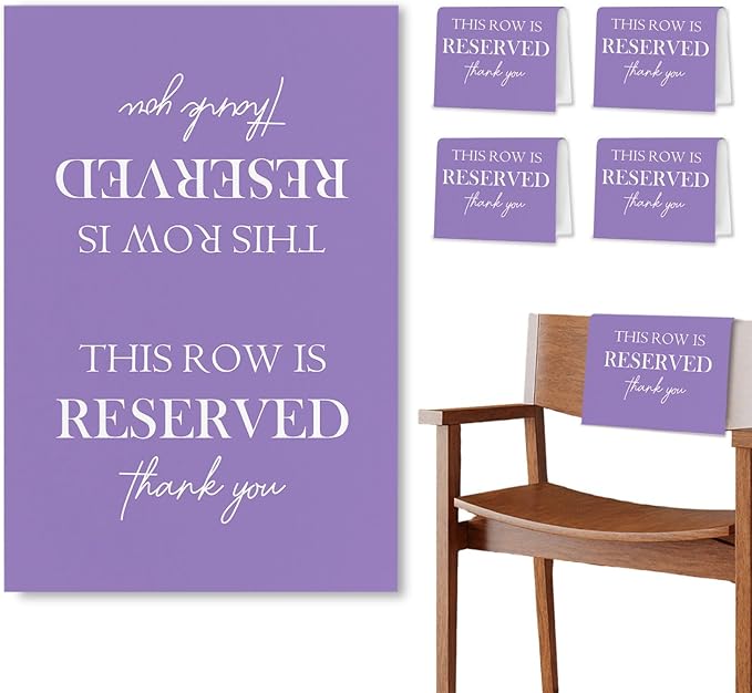 ChissNook Reserved Seating Chair Signs, This Row Is Reserved Pew Cloths Seating Placeholder for Church Pews, Purple Wedding Decorations for Reception Parties Celebrations Event (Purple, 4 PCS)