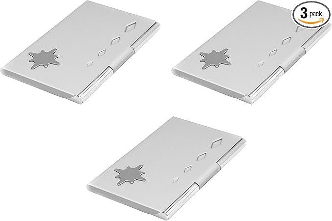 Stephanie Imports Set of 3 Slim & Minimalist Metal Business Card Holder Unisex Case (Silver Asteroid)