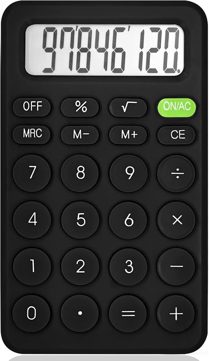 Cute Calculator, Basic Four Function Calculator for Teachers Students Basics Office, Small Handheld Calculators, 8 Digit with LCD Display, Sensitive Button, 5.5×3.2 inches Black
