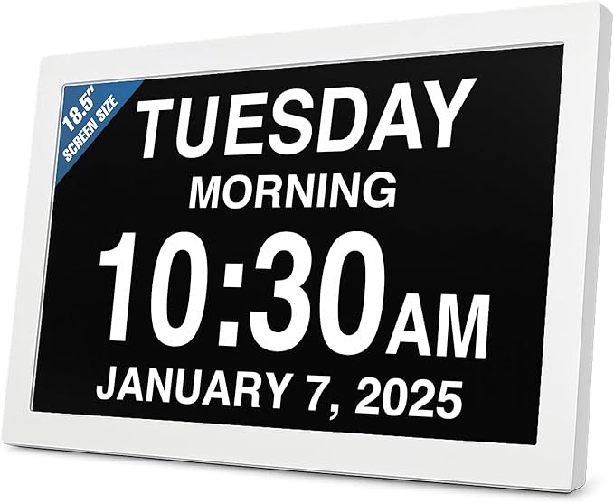American Lifetime New 2026 Dementia Clock Large Digital Clock for Seniors, Digital Calendar Large Display, Custom Alarms, Clock with Day & Date for Elderly 18.5 Inches White