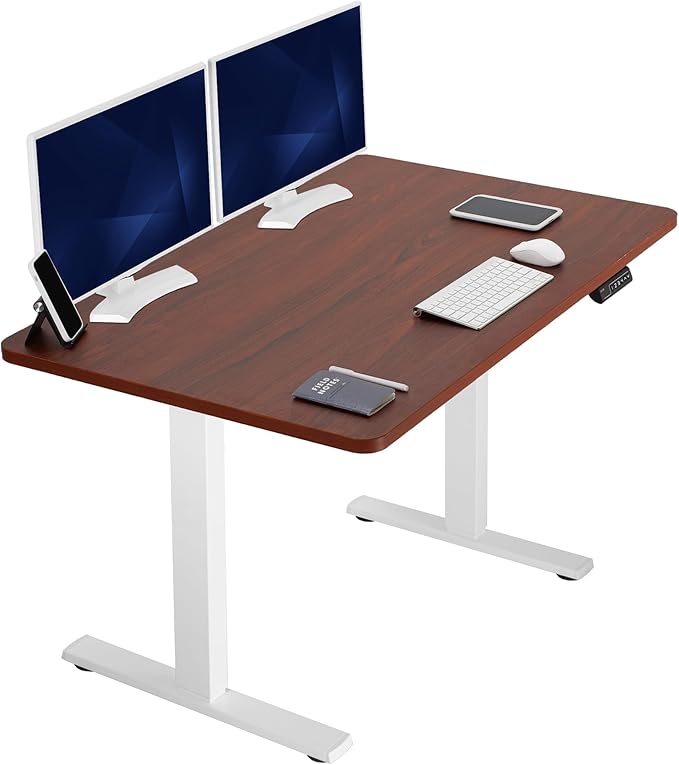 VIVO Electric 48 x 30 in Standing Desk, Memory Height Adjustment, 1B Series, Holds 220 lbs, One-Piece Dark Walnut Top, White Frame, DESK-KIT-1W5D