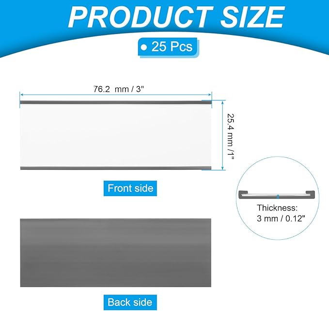 PATIKIL Magnetic Label Holder 3" x 1" with Paper Inserts, 25 Pcs C Channel Magnetic File Cabinet Labels Shelf Data Card Holder Signs for Metal Racks Shelves Whiteboard Tool Box