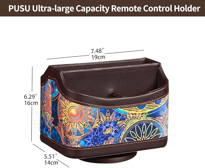 PUSU 360°Rotatable Remote Control Holder, PU Leather TV Remote Holder Caddy for Table, Bright and Colorful Art Supply Organizer Pen Holder, Multi-Functional Desk Organizer Living Room Office Decor