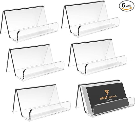 EMOMAS Acrylic Business Card Holder for Desk, Business Card Stand Desktop Business Card Holders for Exhibition，Office Acrylic Business Card Stand Display ，Capacity: 50 Cards （6 Pack）…