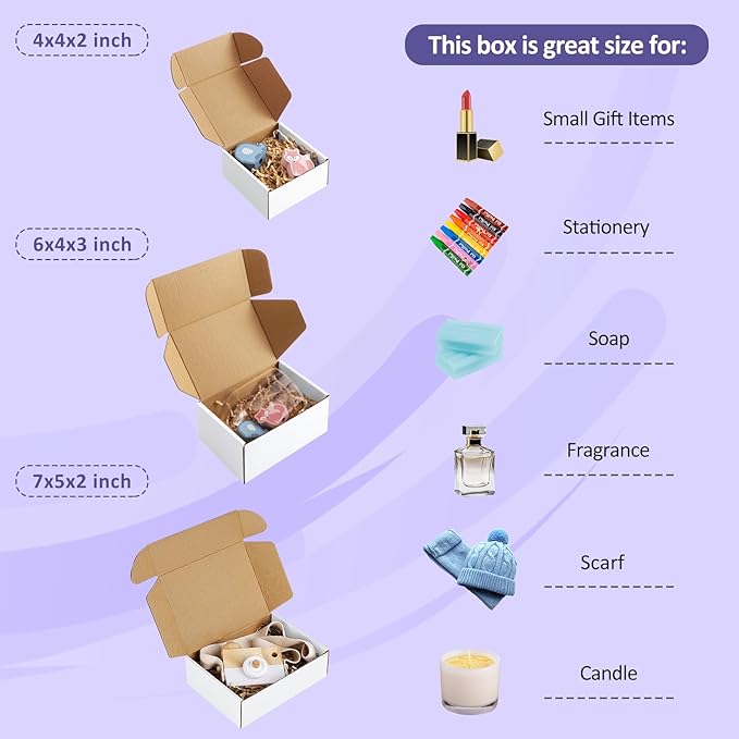 Eupako 30 Pack Small Shipping Boxes Assorted Sizes, 4x4x2, 6x4x3, 7x5x2-10 PCS Each Small Boxes, White Corrugated Box Mailers, Cardboard Boxes for Packaging Small Business, Mailing