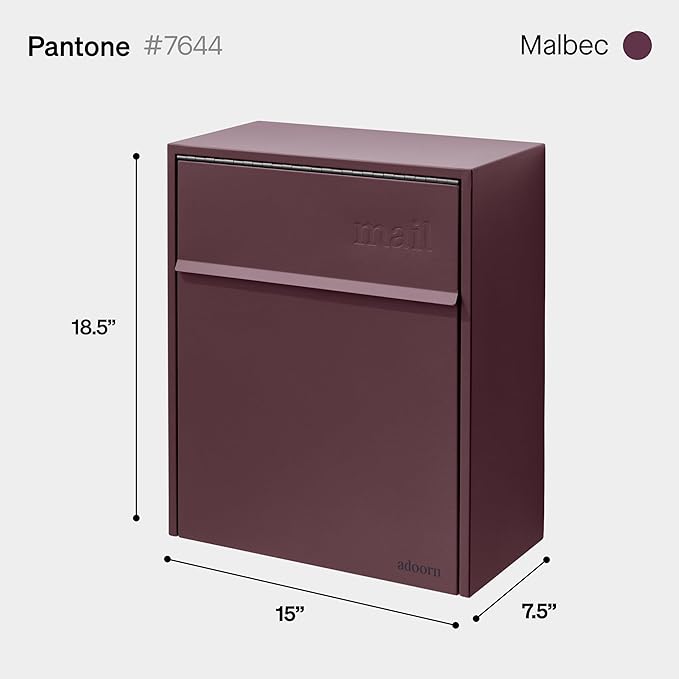 Wall Mount Mailbox - Large, Anti-Theft Locking Mailbox, Weatherproof Mailboxes for Outside The House, 18.5" H x 15" L x 7.5" D - (Malbec)