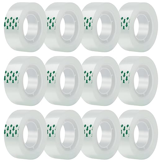JACMD 12 Rolls Clear Tape, Transparent Tape Refills, Gift Wrap Tape 3/4 * 1000 inch for Gift Wrapping for Office, Home, School