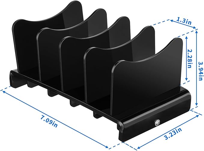CaSZLUTION Acrylic Multi Device Organizer Stand Base for Portable Charger Power Banks, 4 Slots Desktop Storage Holder Compatible with USB Battery Pack, Phones and Tablets (Stand Only) - Black