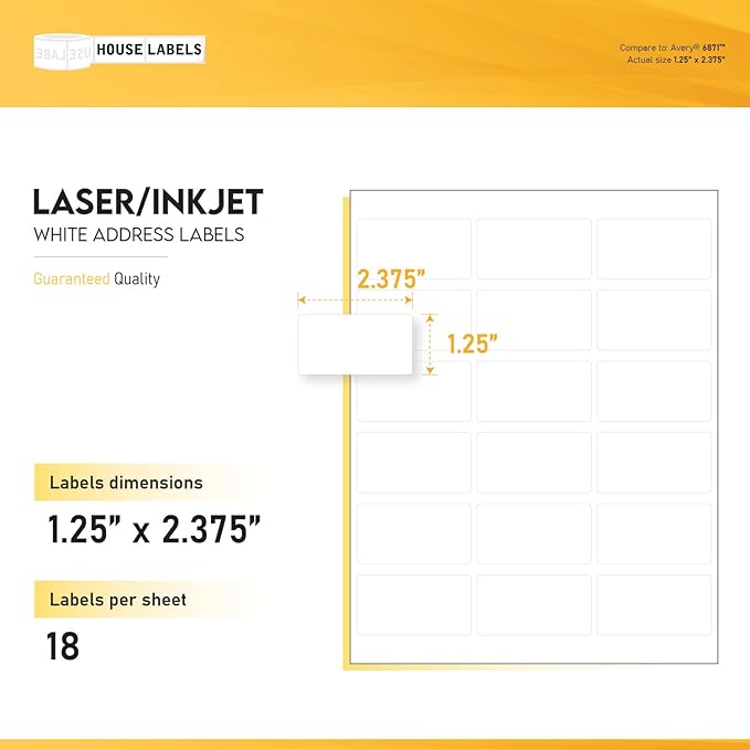 HOUSELABELS 18-up Address Labels (2-3/8" x 1-1/4") for Laser and Inkjet Printers, 800 Sheets