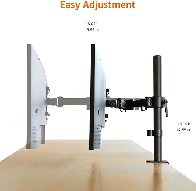 Amazon Basics Adjustable Single Computer Monitor Arm Mount, Holds up to 32" Monitors, Black