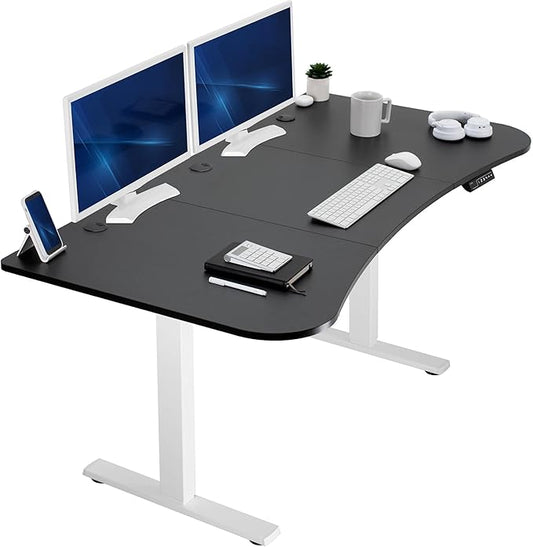 VIVO Electric 63 x 32 in Standing Desk, Memory Height Adjustment, 1B Series, Holds 220 lbs, Black Top White Frame, DESK-KIT-1W1B