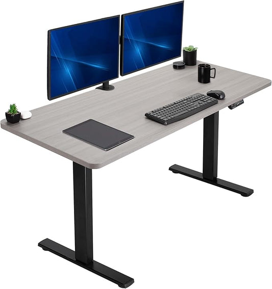 VIVO Electric 60 x 24 in Standing Desk, Memory Height Adjustment, 1B Series, Holds 220 lbs, One-Piece Dark Gray Top, Black Frame, DESK-KIT-1B6G