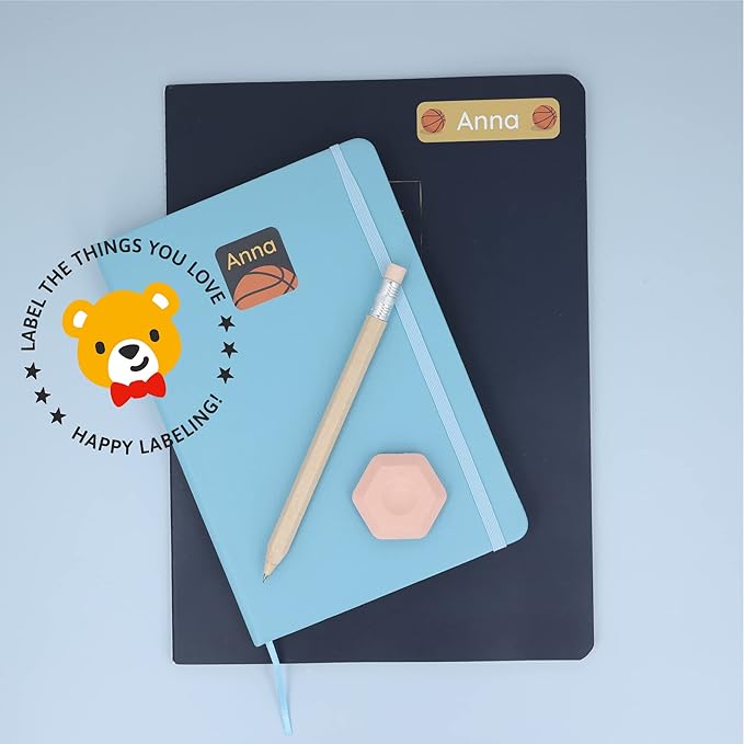 Large Name Labels for Kids (33) - Custom Stickers for Daycare and School Supplies - Durable, Waterproof Stickers for Water Bottles, Lunch Boxes, and More with Unique Designs - Basketball