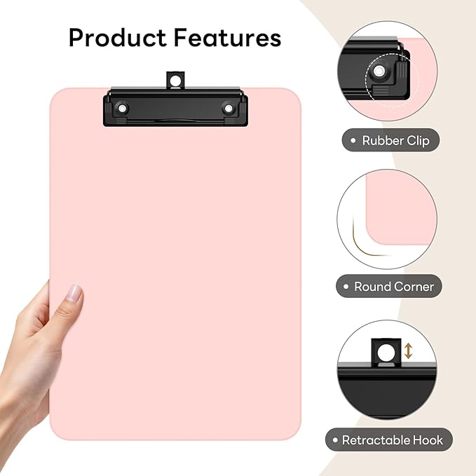 Zoenley A4 Plastic Clipboard Set of 12, Pink 12.5 x 9 Letter Size for Classroom, Students, Teacher, Nurse, 8.5 x 11 Clip Board with Low Profile Black Clip, Office & School Supplie
