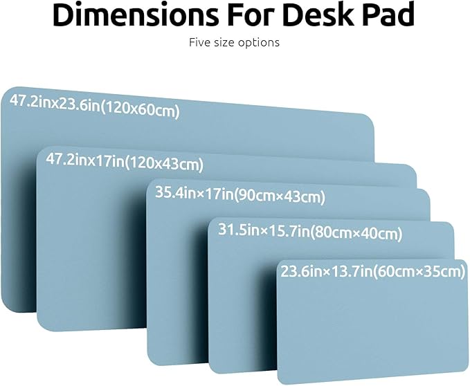 YSAGi Leather Desk Protector, Office Mat, Large Mouse Mat, Non-Slip PU Leather Blotter, Laptop Pad, Waterproof Writing Pad for Office and Home (Ice Blue, 47" x 17")