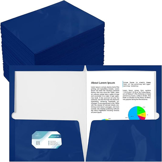 Yeaqee 125 Pack 2 Pockets Glossy Laminated Paper Folder First Day of School Presentation Folder Letter Size Two Pocket File Portfolio Holder Back to School Items Bulk for Teacher Office (Blue)