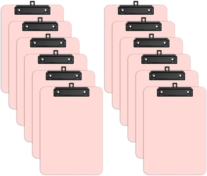 Zoenley A4 Plastic Clipboard Set of 12, Pink 12.5 x 9 Letter Size for Classroom, Students, Teacher, Nurse, 8.5 x 11 Clip Board with Low Profile Black Clip, Office & School Supplie