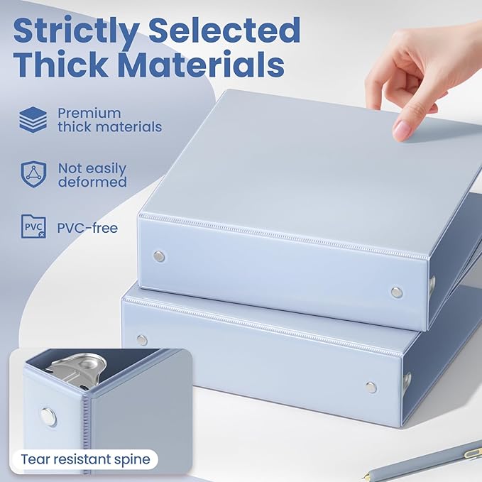 SUNEE 3 Ring Binder 2 Inch 1 Pack, Clear View Binder Three Ring PVC-Free (Fit 8.5x11 Inches) for School or Office Supplies, Haze Blue
