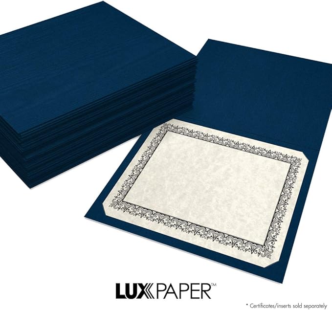 LUXPaper 9.5" x 12" Certificate Holders | Nautical Blue Linen | 100lb. Cover | 250 Qty
