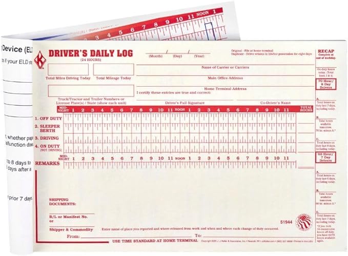 ELD Backup Driver Log Book 10-pk. with Detailed Driver Vehicle Inspection Report & Daily Recap - Book Format with 10 Sets, 2-Ply Carbonless, 8.5" x 5.5", J. J. Keller & Associates, Inc.