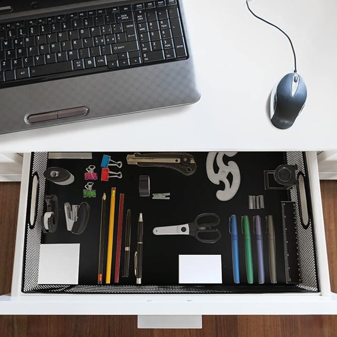 EsOfficce Desk Drawer Organizer, A4 Large Metal Mesh Desk Rrganizer Tray, Versatile Storage Box Set for Office Home Supplies,13 x 9 inches