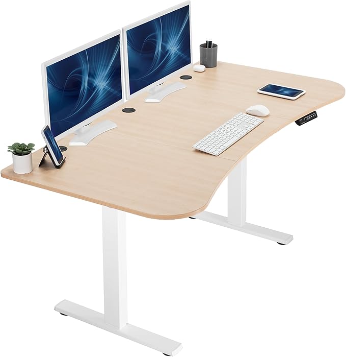 VIVO Electric 63 x 32 in Standing Desk, Memory Height Adjustment, 1B Series, Holds 220 lbs, Light Wood Top White Frame, DESK-KIT-1W1C