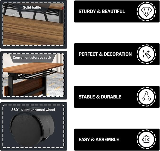 Folding Conference Table,Mobile Office Conference Room Tables with Casters,Rolling Meeting Seminar Table,Flip Top Mobile Training Table,Modular Business Seminar Tables for Office Meeting Room(62.9in)