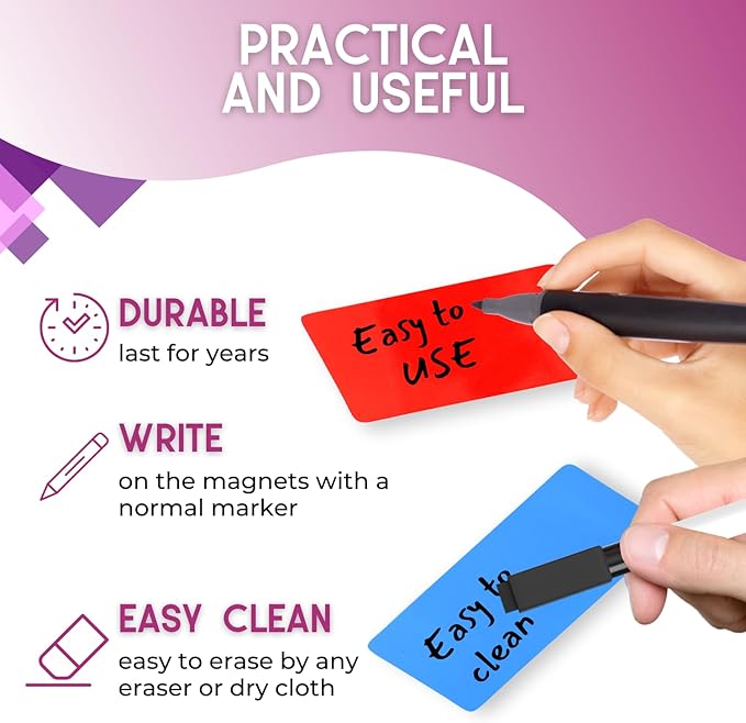Availey 40 Pieces (4 x 1.8) - Full Colored Magnetic Dry Erase Labels - Reusable Strips for Classroom Home Office Garage Refrigerator Blank Writable Erasable Cards Name Tags Students Locker Shelf