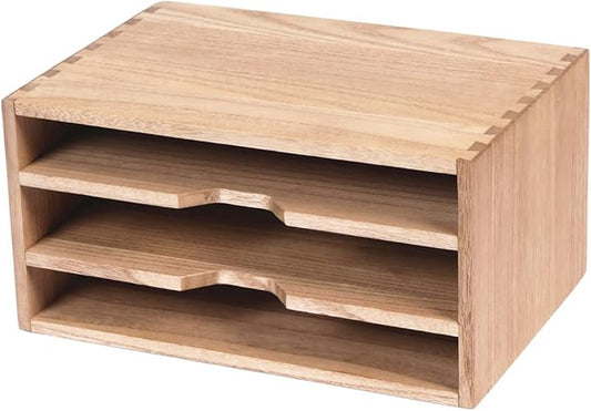 DDYURI 3-Tier Paper Storage Letter Tray File Sorter - Wood Desktop Document Organizer Holders with Mail Sorter, School & Home Magazine File Dividers, Book Rack Shelf Stand for HD-SJ3K (Light)