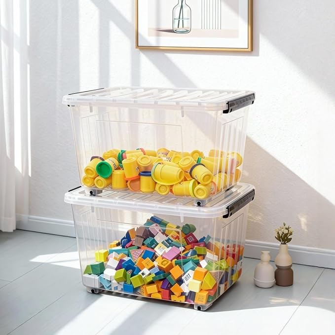 Citylife 54 QT Clear Plastic Storage Bins with Lids Stackable Storage Boxes with Lids Large Plastic Storage Containers for Garage Closet Kitchen 2 Packs