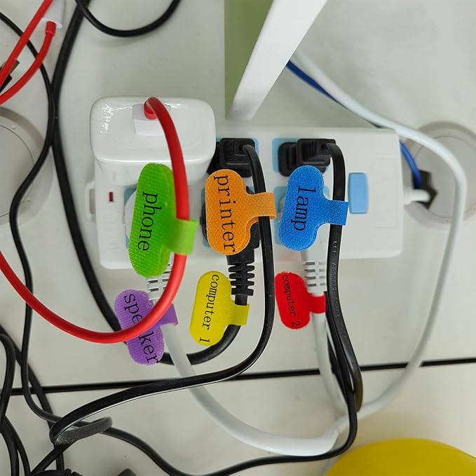 30 PCS Cable Labels, Oval Multi-Color Electronic Cable Identification Tags Write On Cord Labels, for Management and Ldentification