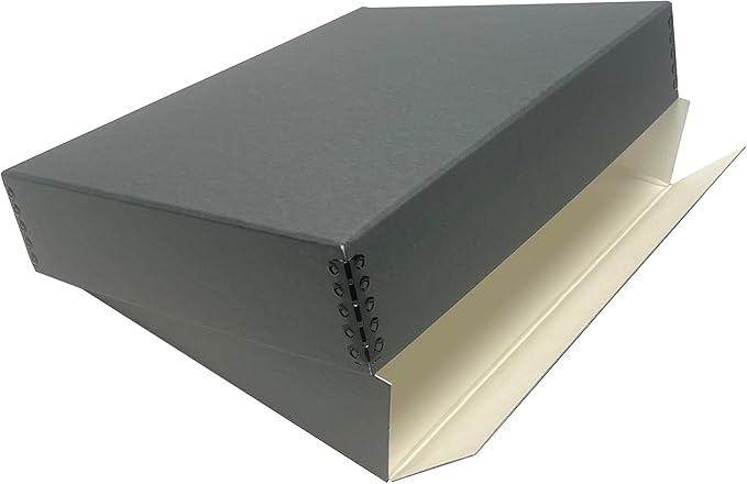 Lineco Museum Storage Box, Archival Acid-Free Buffered Drop Front Design with Metal Edges, 11x14x3 Inches, Photo Organizer Preservation Box, Gray