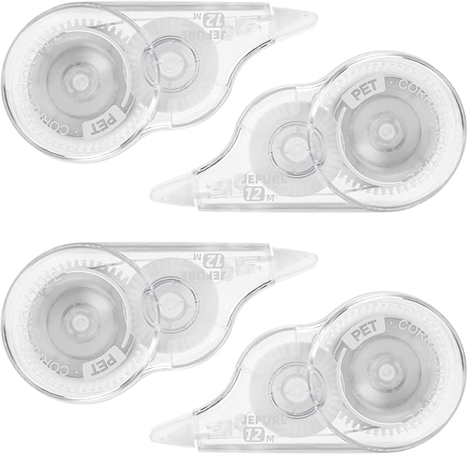 JEFURE 4 Pcs Correction Tape, 39.4 Ft White Wrong Out Tear-Resistant Bulk, Instant Corrections Easy To Use Applicator for School, Office, Note Taking, Journal (Tape Width 0.2 in, Clear)