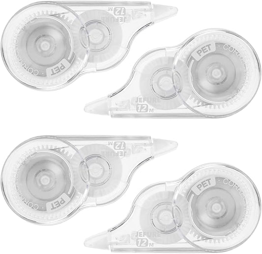 JEFURE 4 Pcs Correction Tape, 39.4 Ft White Wrong Out Tear-Resistant Bulk, Instant Corrections Easy To Use Applicator for School, Office, Note Taking, Journal (Tape Width 0.2 in, Clear)