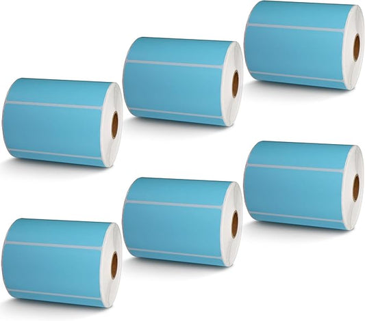 BETCKEY - 4" x 2" Barcode Shipping & Multipurpose Labels Compatible with Zebra & Rollo Label Printer,Premium Adhesive & Perforated[Light Blue, 6 Rolls, 4500 Labels]