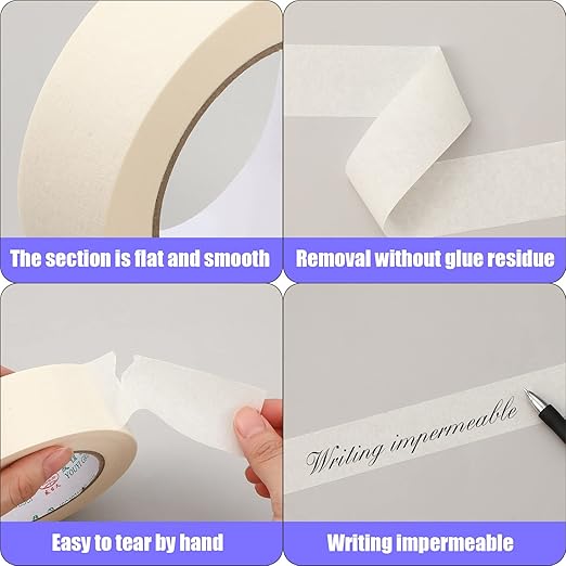 Fainne 18 Rolls Masking Tape Bulk 1.41 Inch Beige Wide Thin White Color Painters Tape for Painting Home Office School Stationery, 1.41 Inches x 55 Yards
